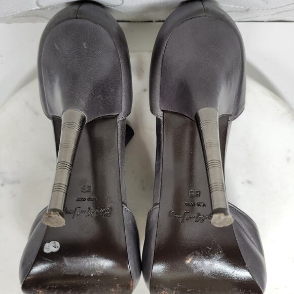 Elizabeth & James Stiletto Heels Womens 8 Gray Leather T-Strap Metal Spike Heel - Picture 12 of 16